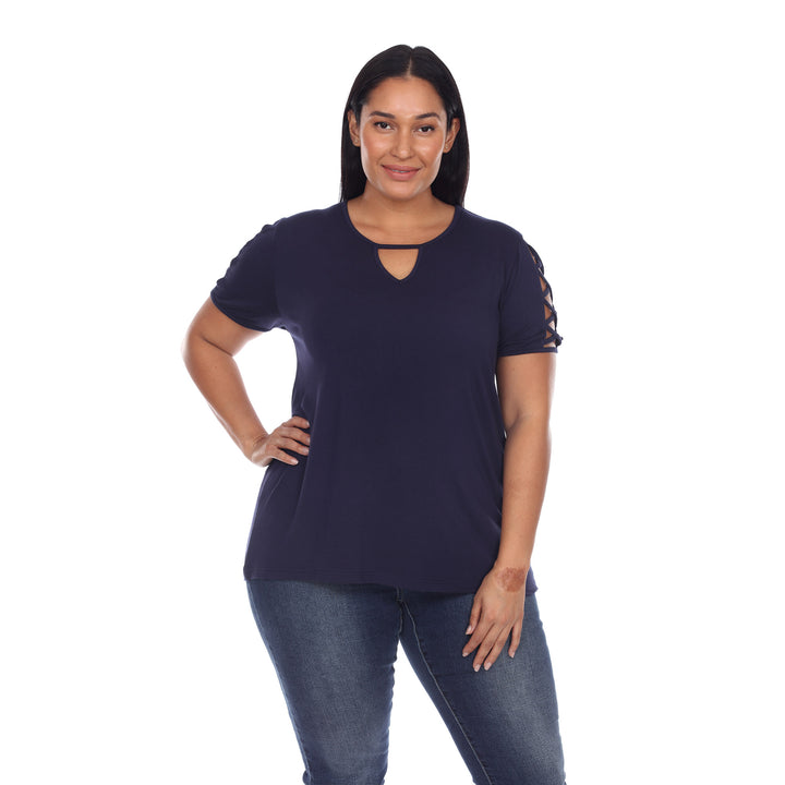 Women's Plus Size Keyhole Neck Cutout Short Sleeve Top