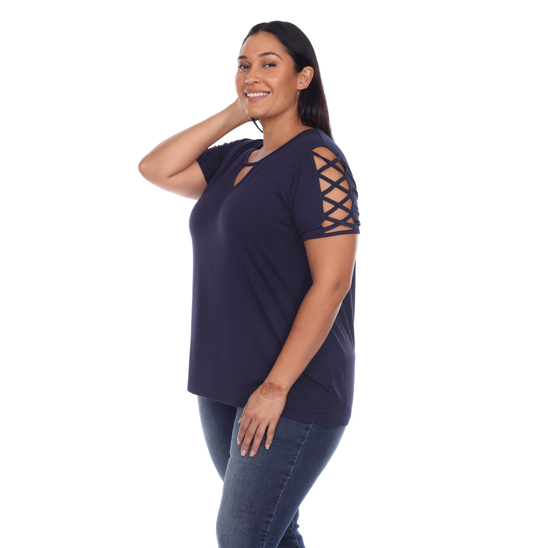 Women's Plus Size Keyhole Neck Cutout Short Sleeve Top