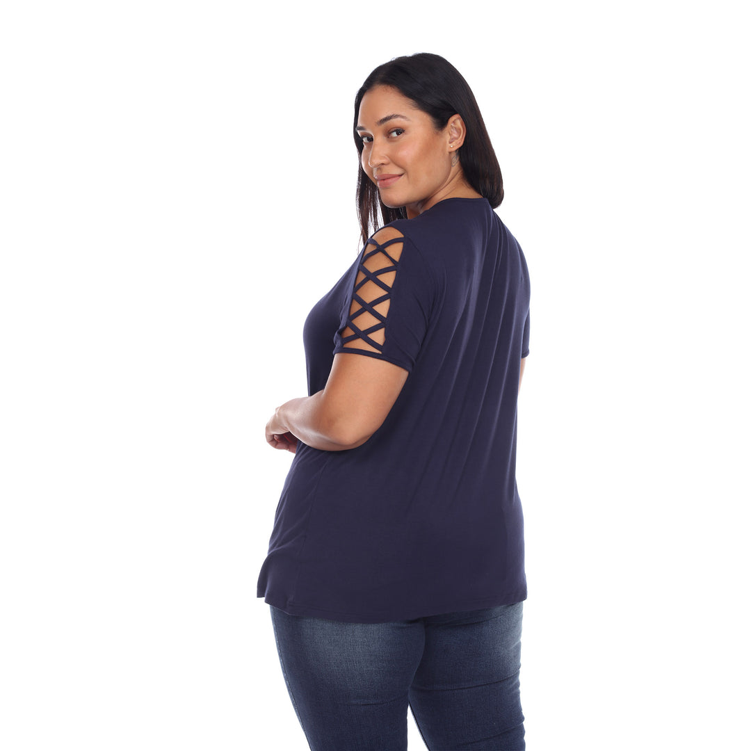 Women's Plus Size Keyhole Neck Cutout Short Sleeve Top