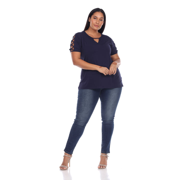 Women's Plus Size Keyhole Neck Cutout Short Sleeve Top