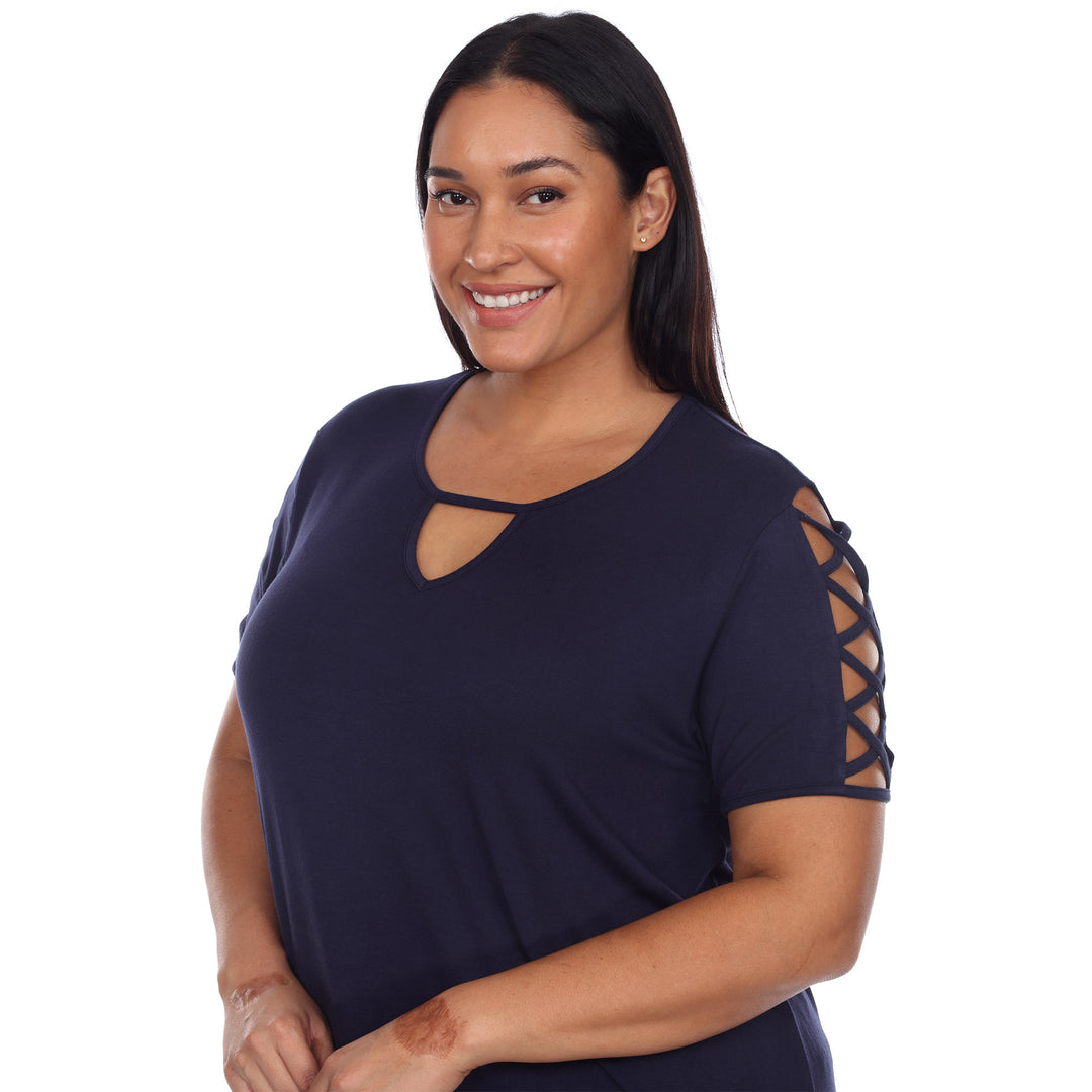 Women's Plus Size Keyhole Neck Cutout Short Sleeve Top