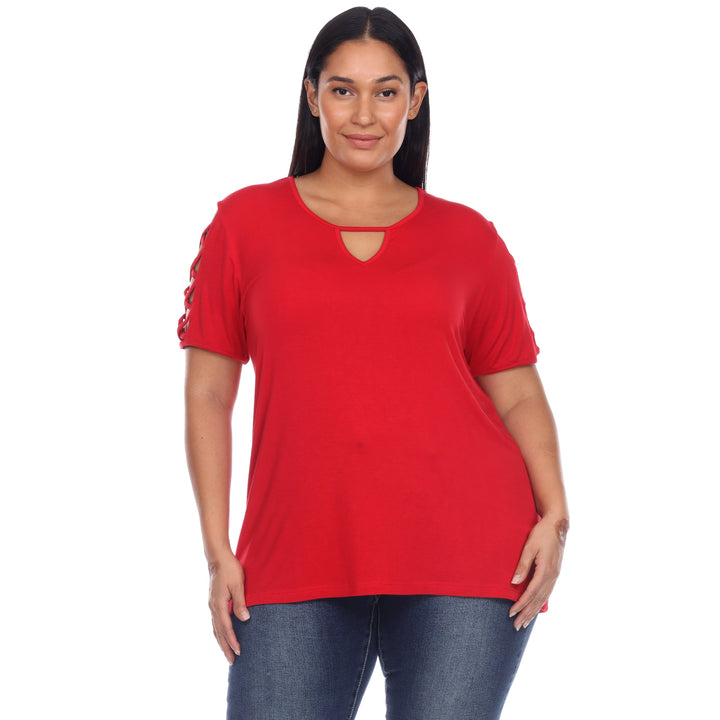 Women's Plus Size Keyhole Neck Cutout Short Sleeve Top