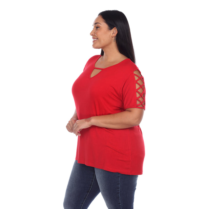 Women's Plus Size Keyhole Neck Cutout Short Sleeve Top