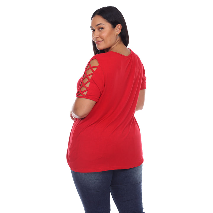 Women's Plus Size Keyhole Neck Cutout Short Sleeve Top