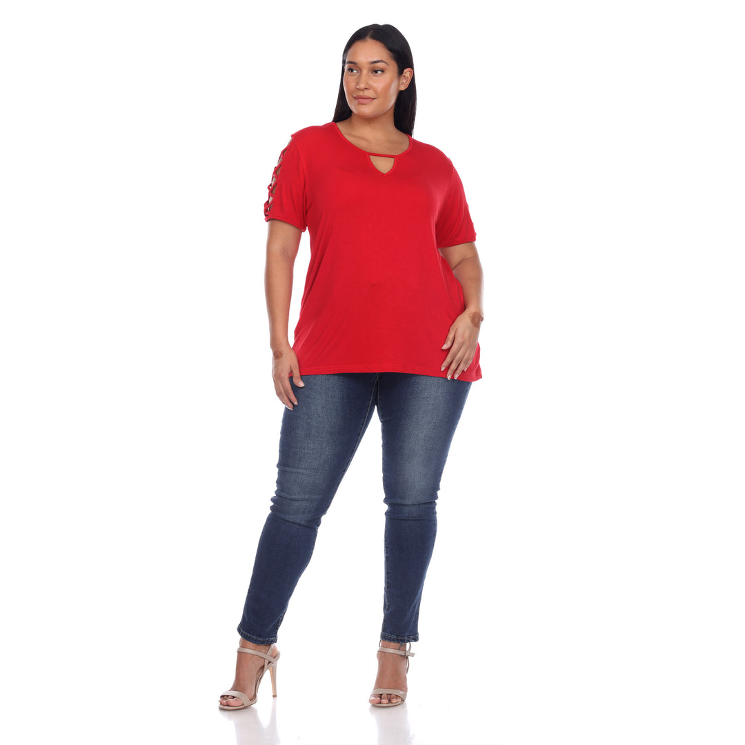 Women's Plus Size Keyhole Neck Cutout Short Sleeve Top