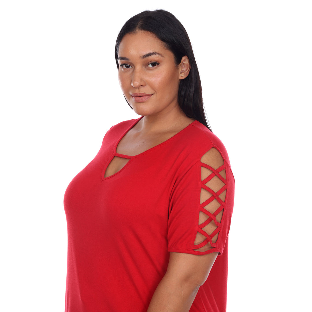 Women's Plus Size Keyhole Neck Cutout Short Sleeve Top