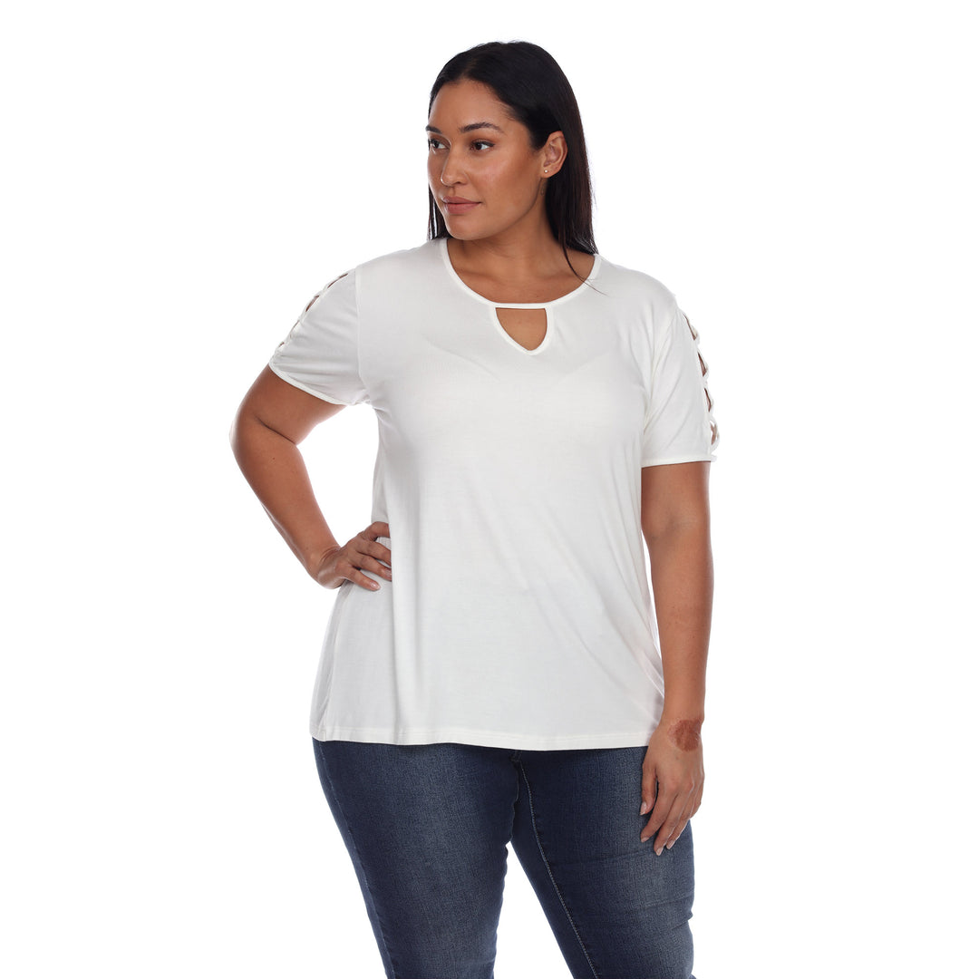 Women's Plus Size Keyhole Neck Cutout Short Sleeve Top