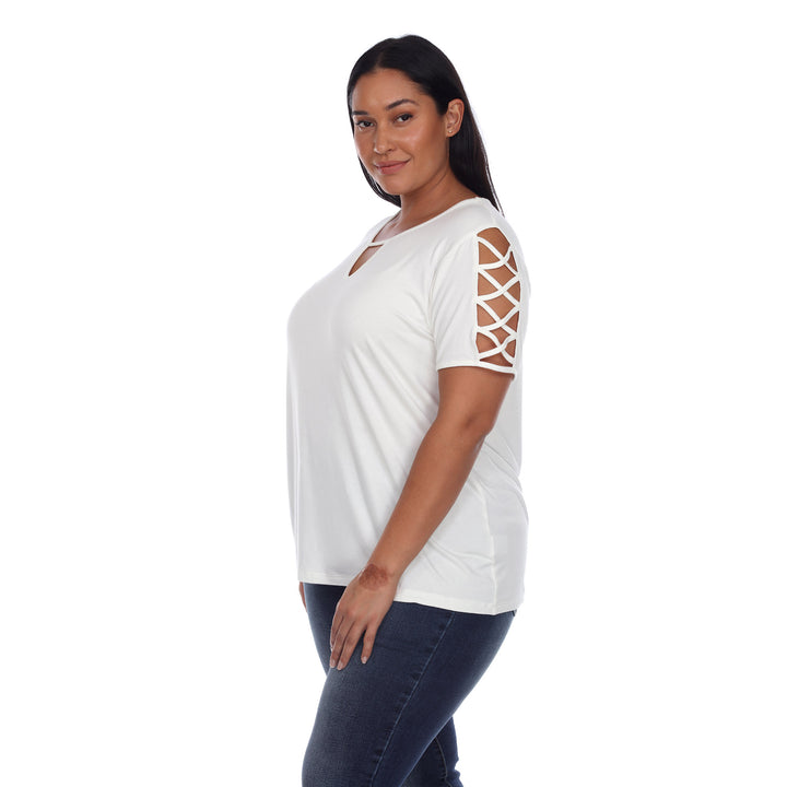 Women's Plus Size Keyhole Neck Cutout Short Sleeve Top