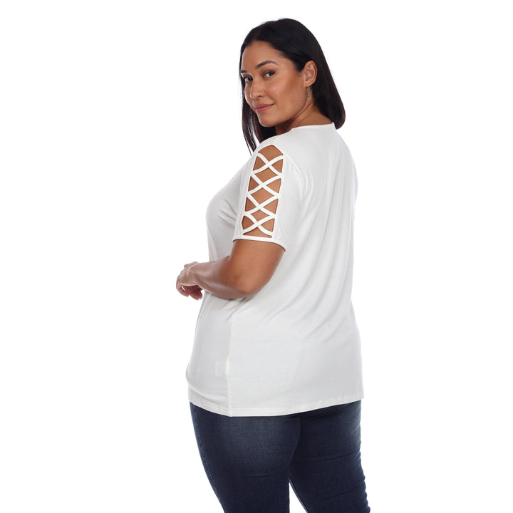 Women's Plus Size Keyhole Neck Cutout Short Sleeve Top