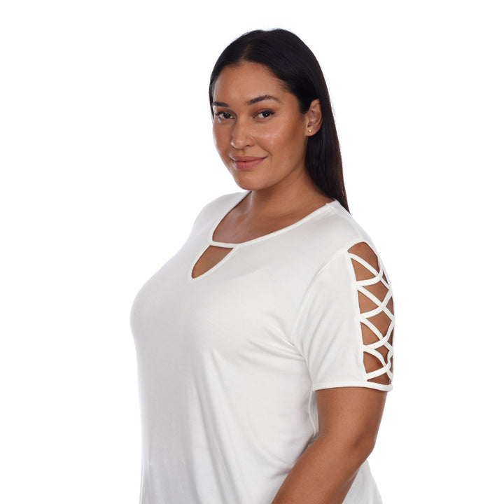 Women's Plus Size Keyhole Neck Cutout Short Sleeve Top