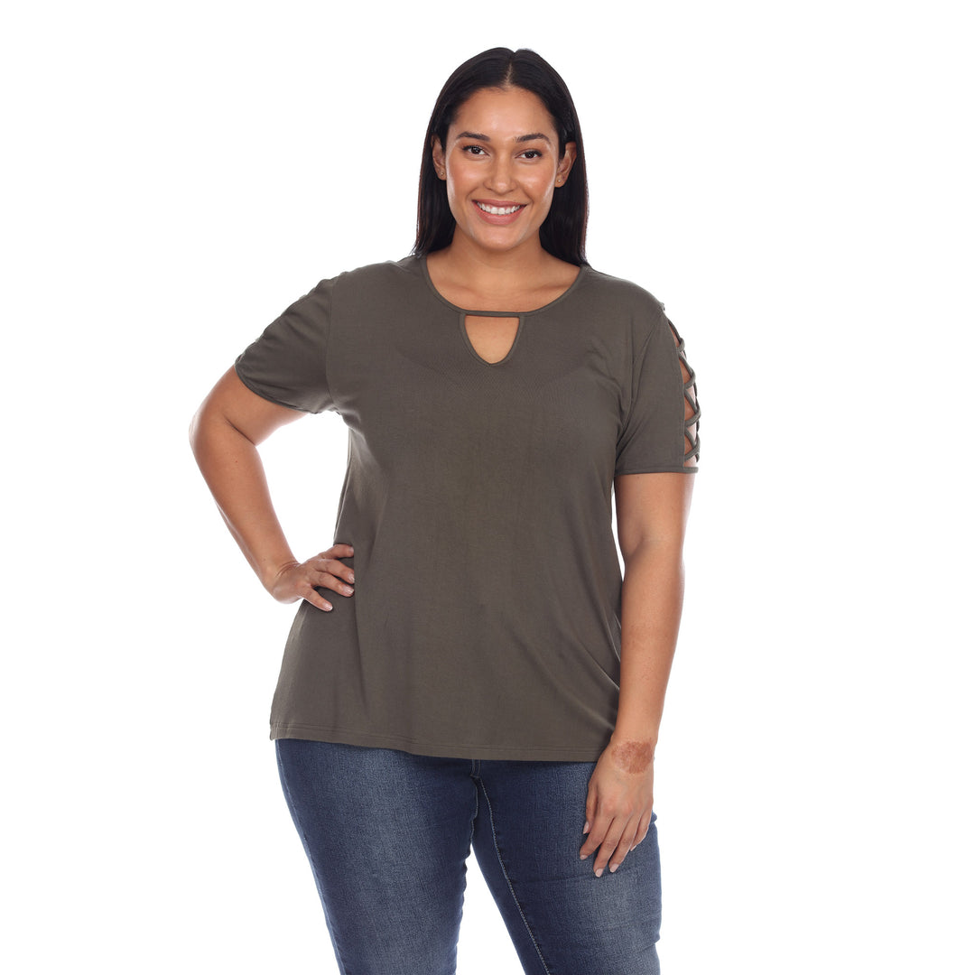 Women's Plus Size Keyhole Neck Cutout Short Sleeve Top