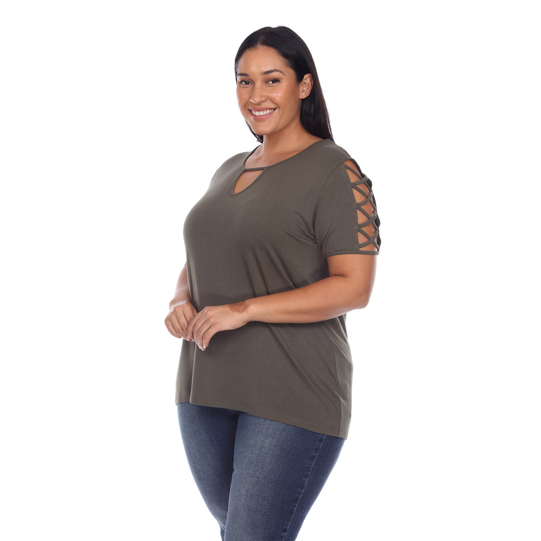 Women's Plus Size Keyhole Neck Cutout Short Sleeve Top