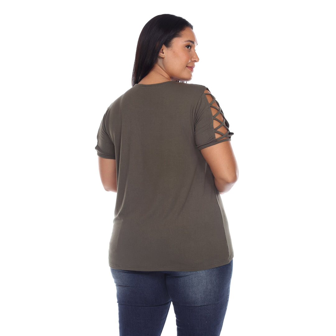 Women's Plus Size Keyhole Neck Cutout Short Sleeve Top