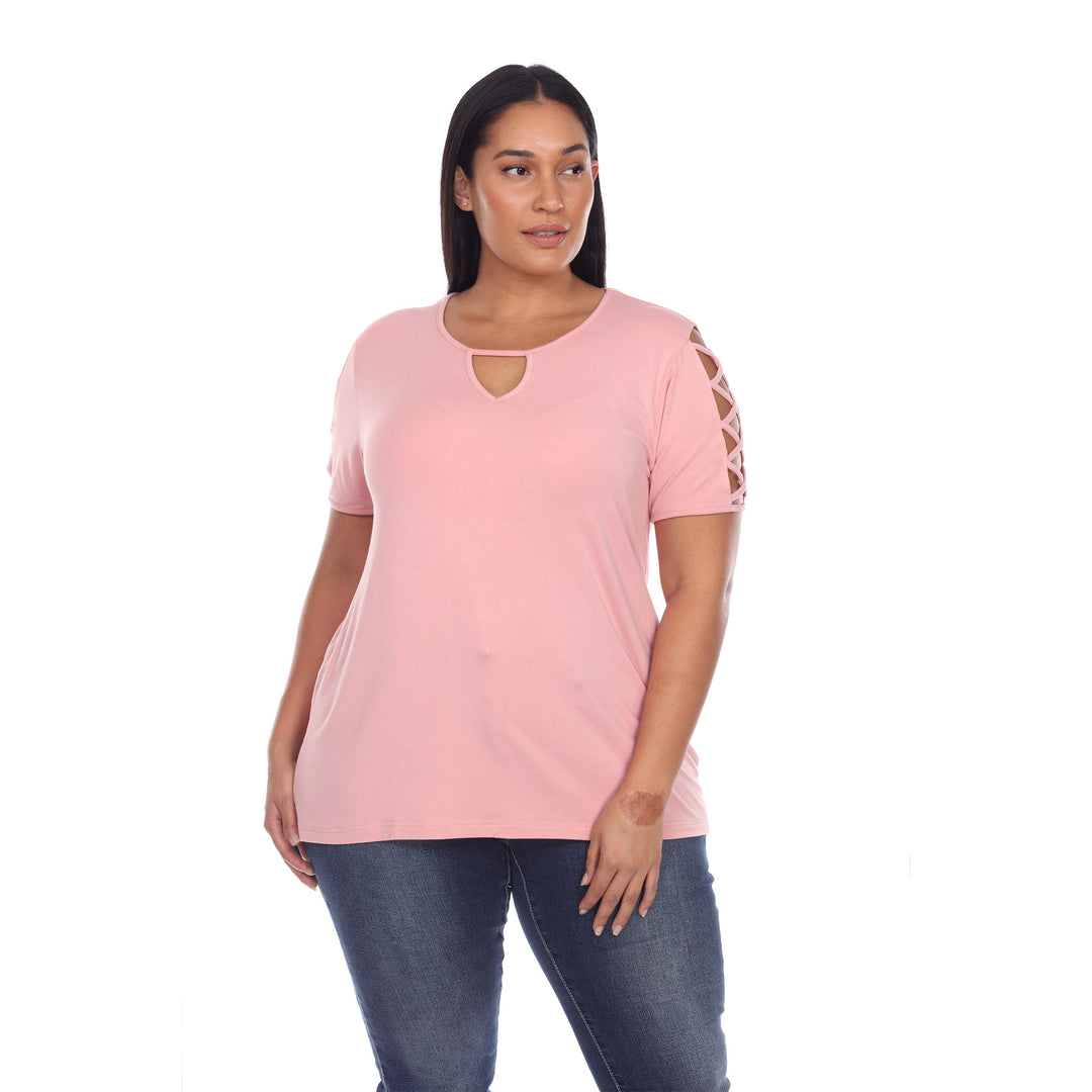 Women's Plus Size Keyhole Neck Cutout Short Sleeve Top