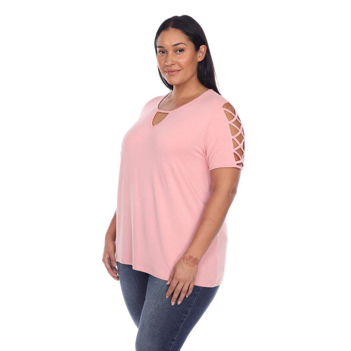 Women's Plus Size Keyhole Neck Cutout Short Sleeve Top