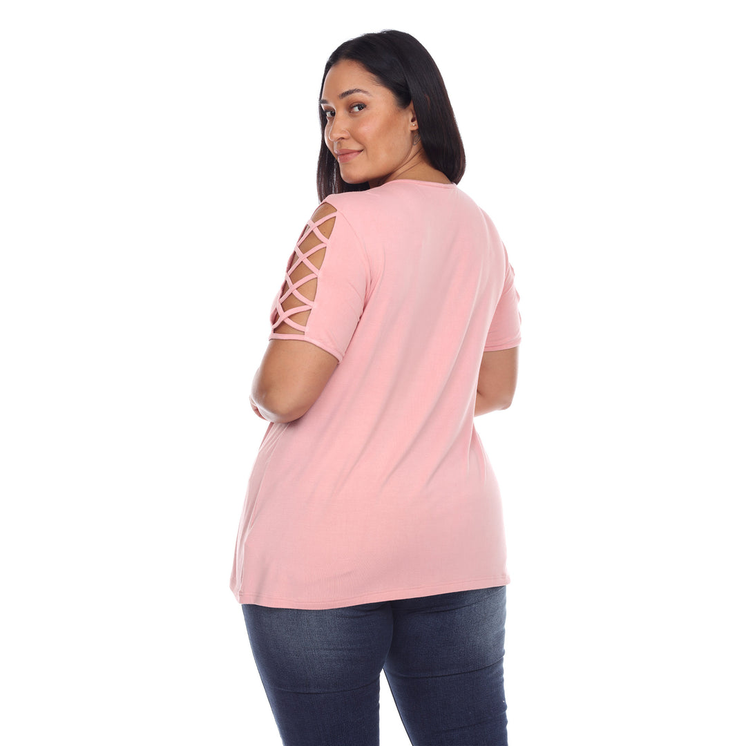 Women's Plus Size Keyhole Neck Cutout Short Sleeve Top