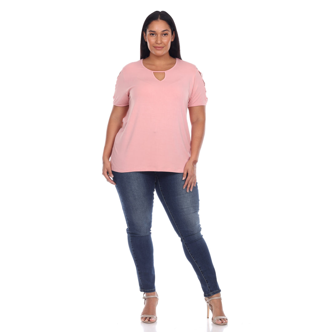 Women's Plus Size Keyhole Neck Cutout Short Sleeve Top