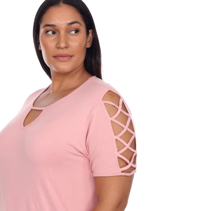 Women's Plus Size Keyhole Neck Cutout Short Sleeve Top