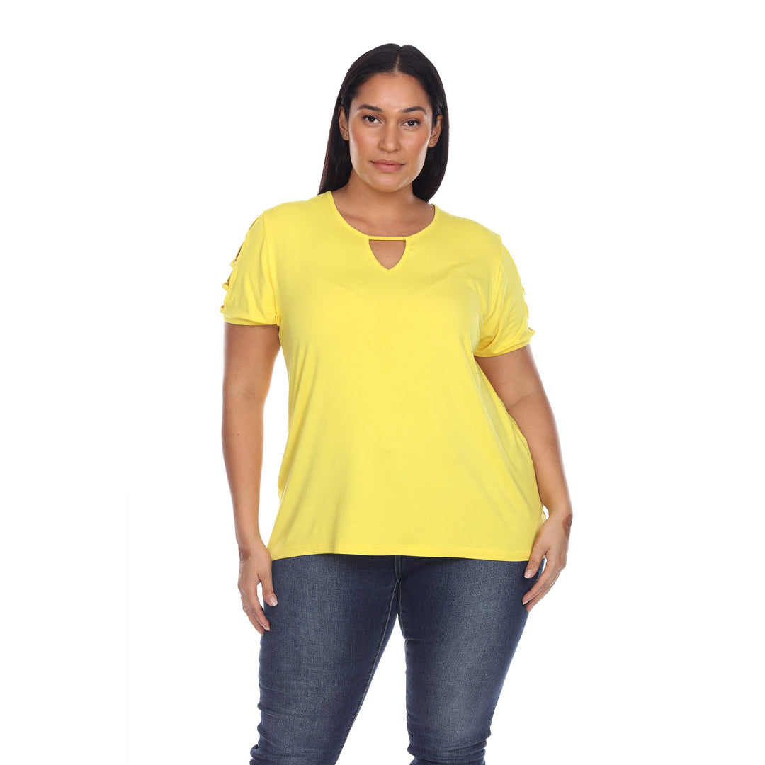 Women's Plus Size Keyhole Neck Cutout Short Sleeve Top