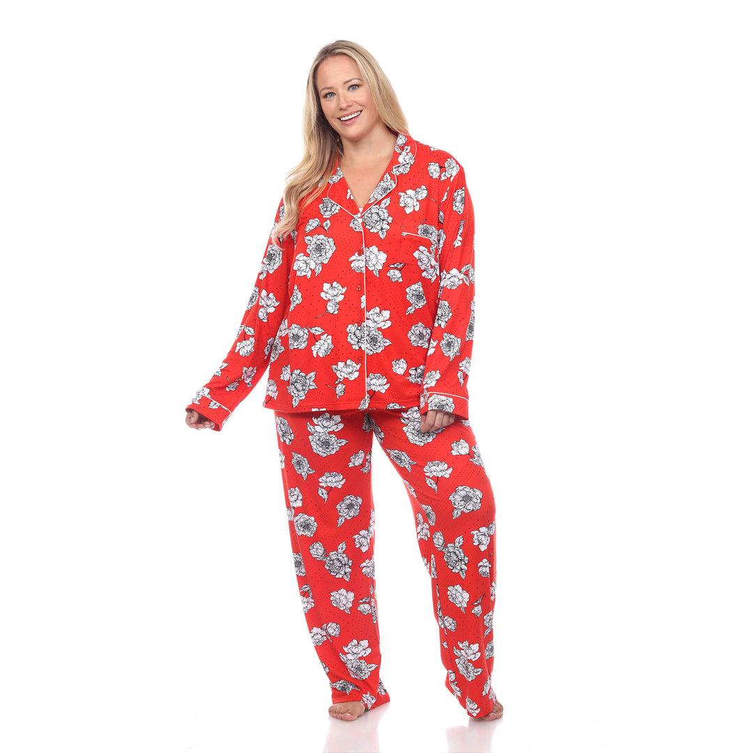 Women's Plus Size Long Sleeve Floral Pajama Set