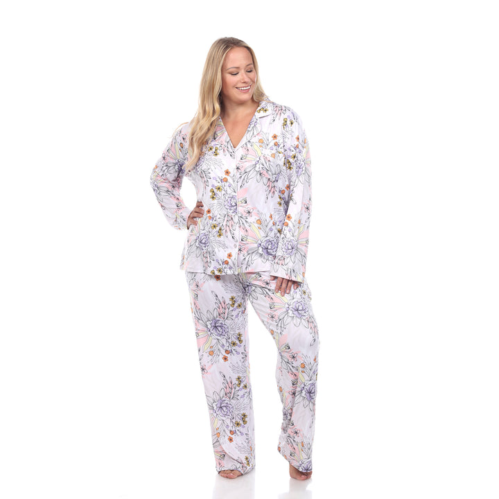 Women's Plus Size Long Sleeve Floral Pajama Set