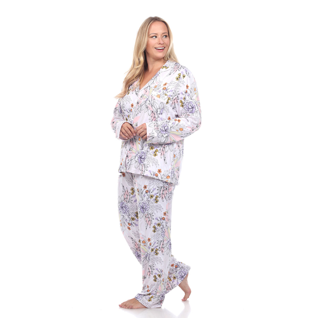 Women's Plus Size Long Sleeve Floral Pajama Set