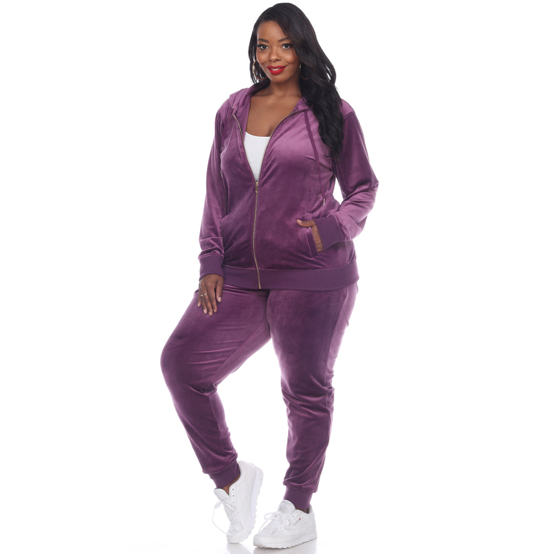 Women's Plus Size 2 Piece Velour Tracksuit Set