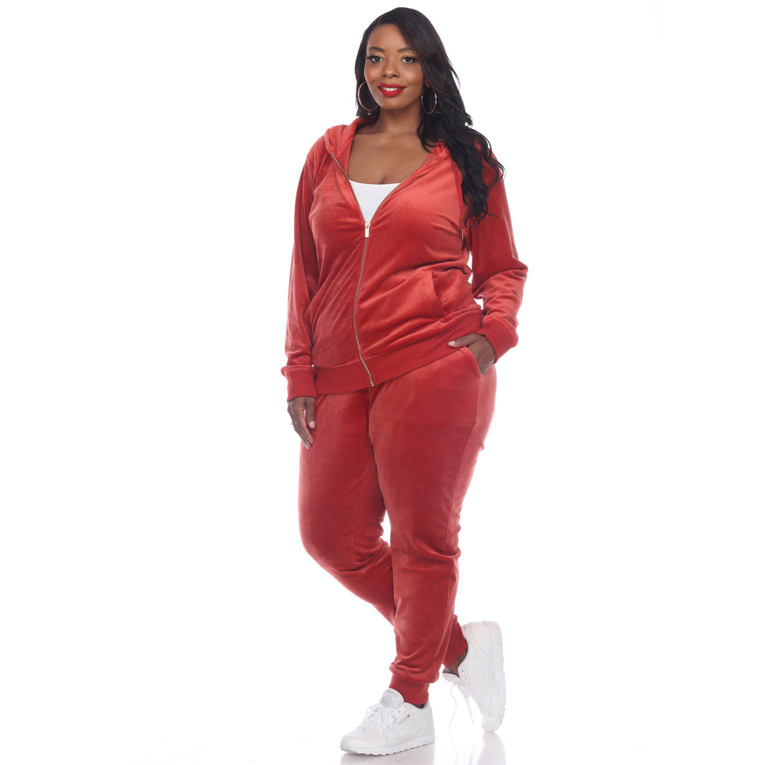 Women's Plus Size 2 Piece Velour Tracksuit Set