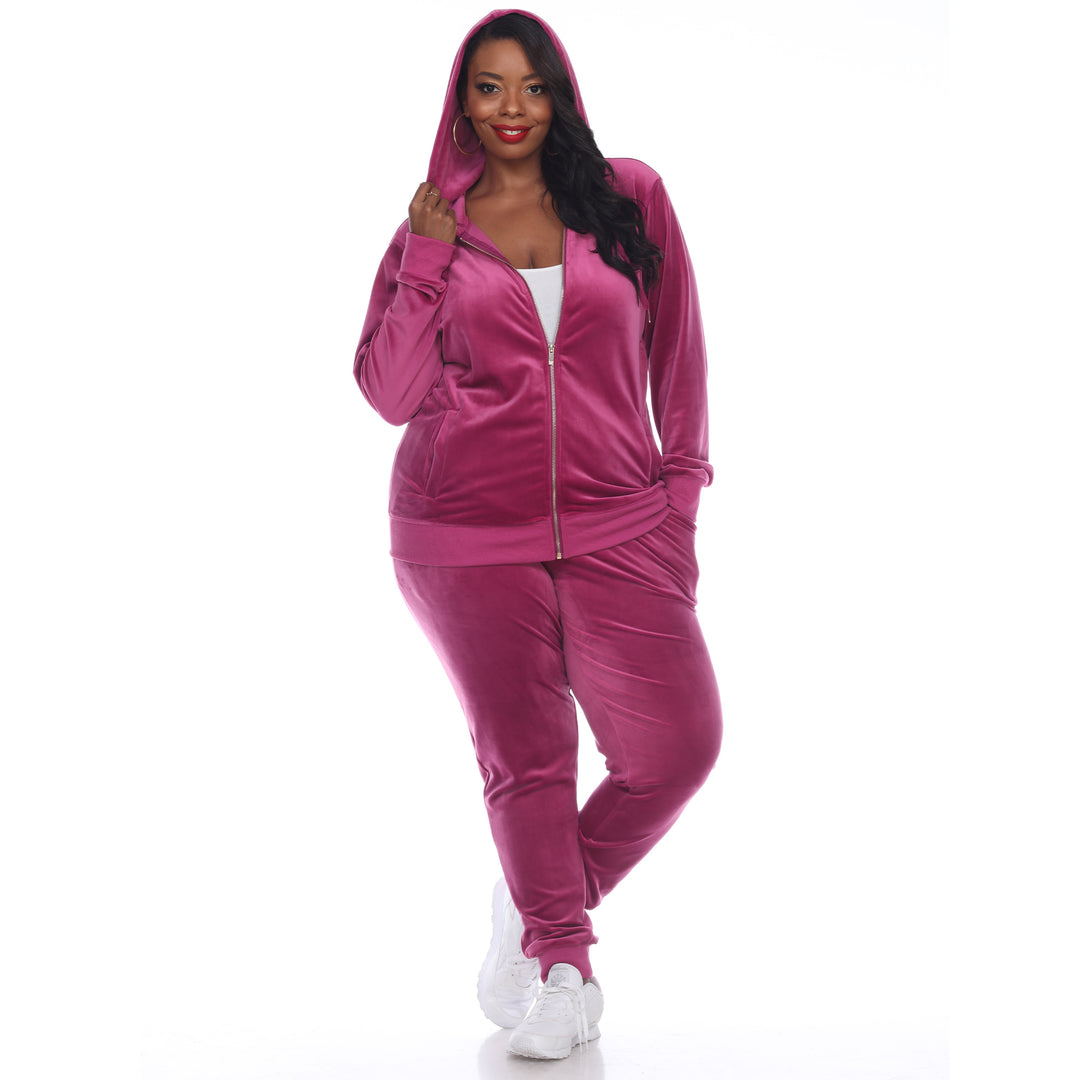 Women's Plus Size 2 Piece Velour Tracksuit Set