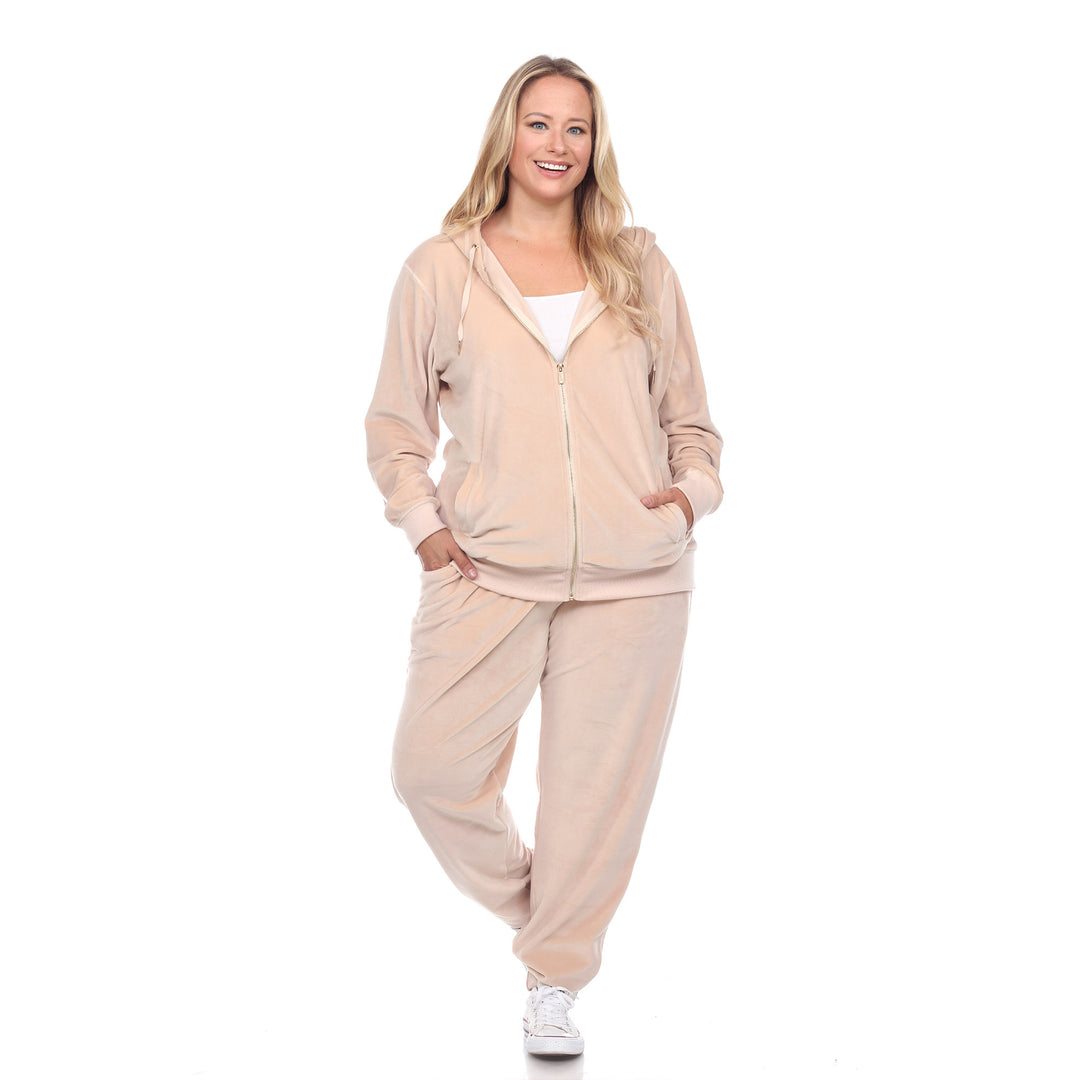 Women's Plus Size 2 Piece Velour Tracksuit Set