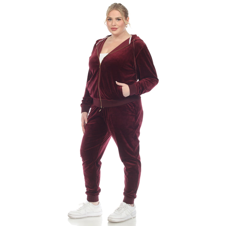 Women's Plus Size 2 Piece Velour Tracksuit Set