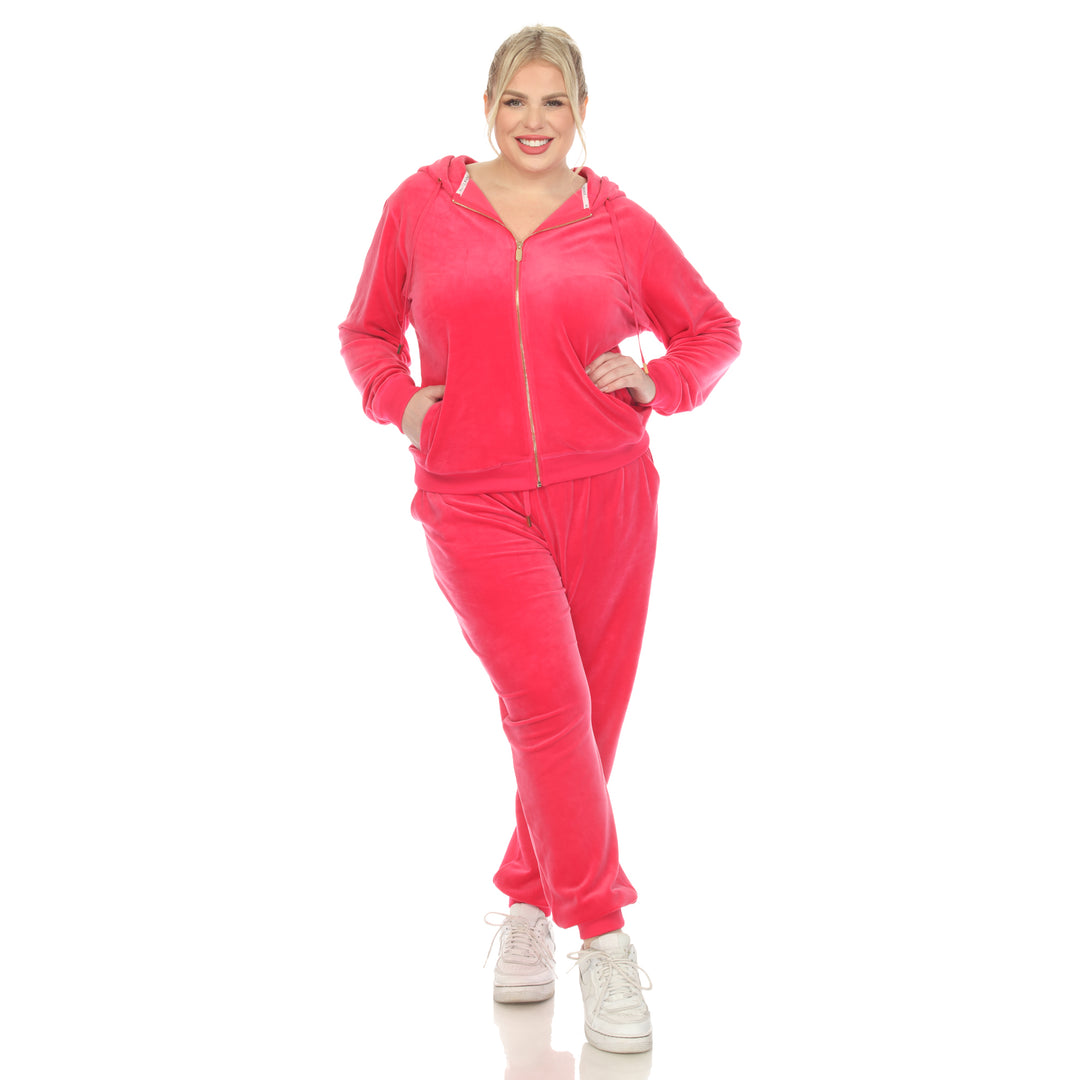 Women's Plus Size 2 Piece Velour Tracksuit Set