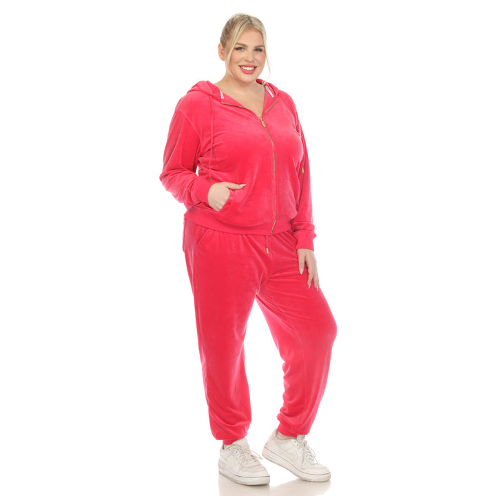 Women's Plus Size 2 Piece Velour Tracksuit Set