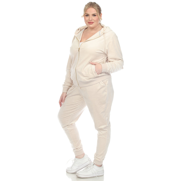 Women's Plus Size 2 Piece Velour Tracksuit Set