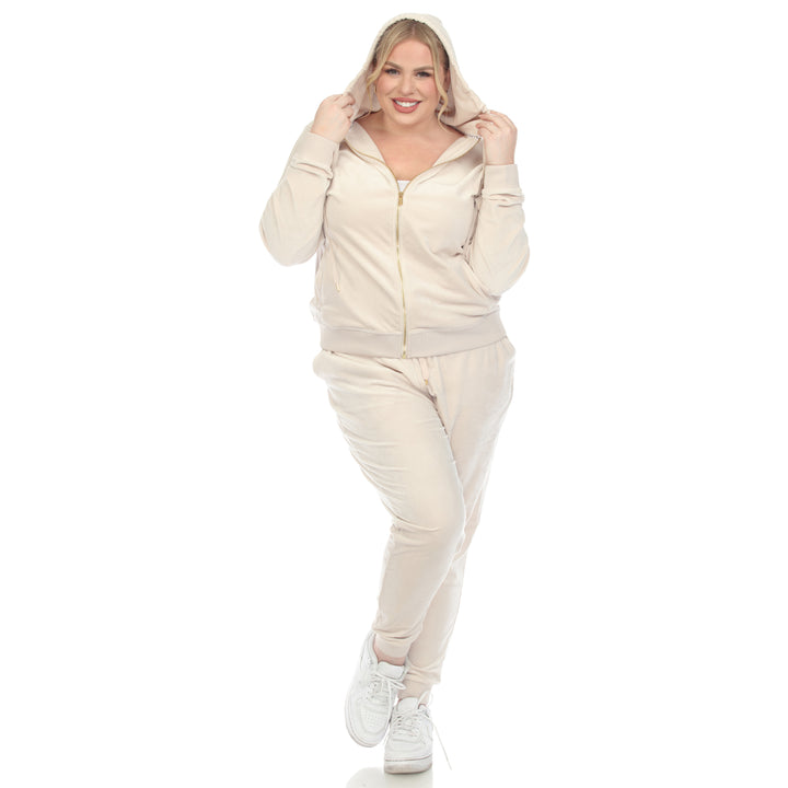 Women's Plus Size 2 Piece Velour Tracksuit Set