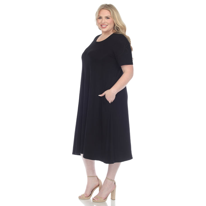 Women's Plus Size Short Sleeve Pocket Swing Midi Dress