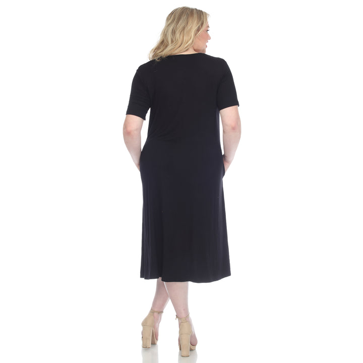 Women's Plus Size Short Sleeve Pocket Swing Midi Dress