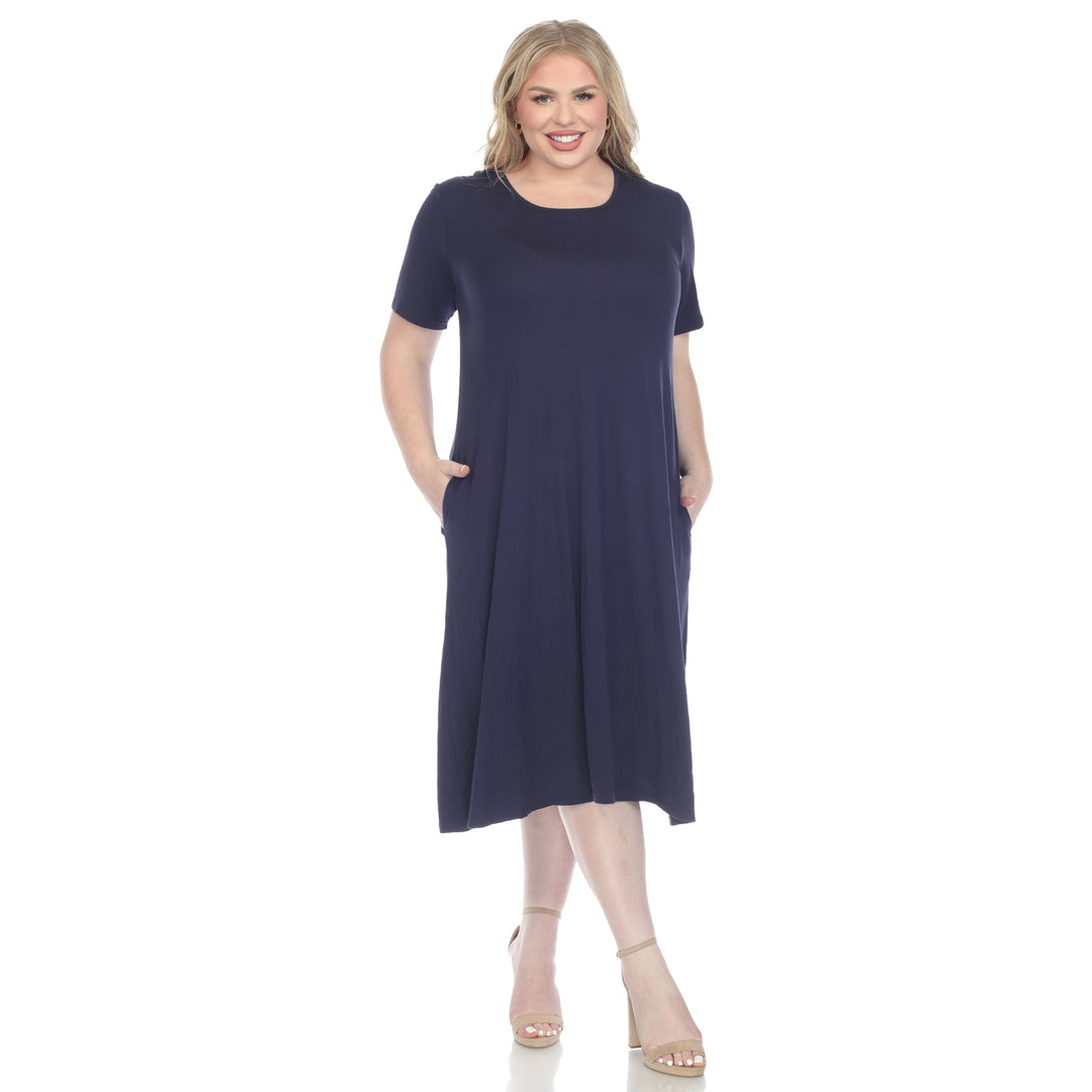 Women's Plus Size Short Sleeve Pocket Swing Midi Dress