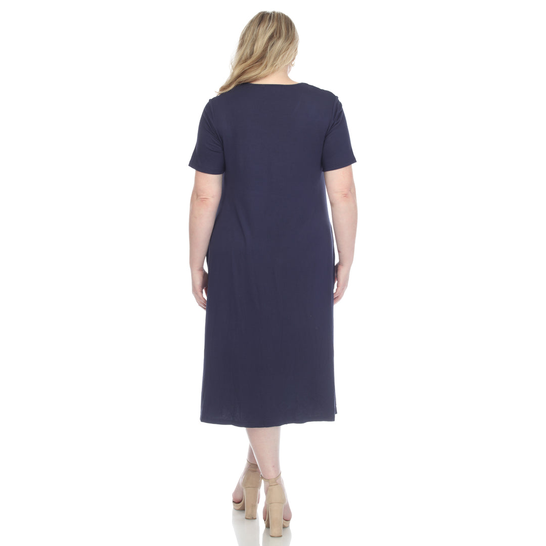 Women's Plus Size Short Sleeve Pocket Swing Midi Dress