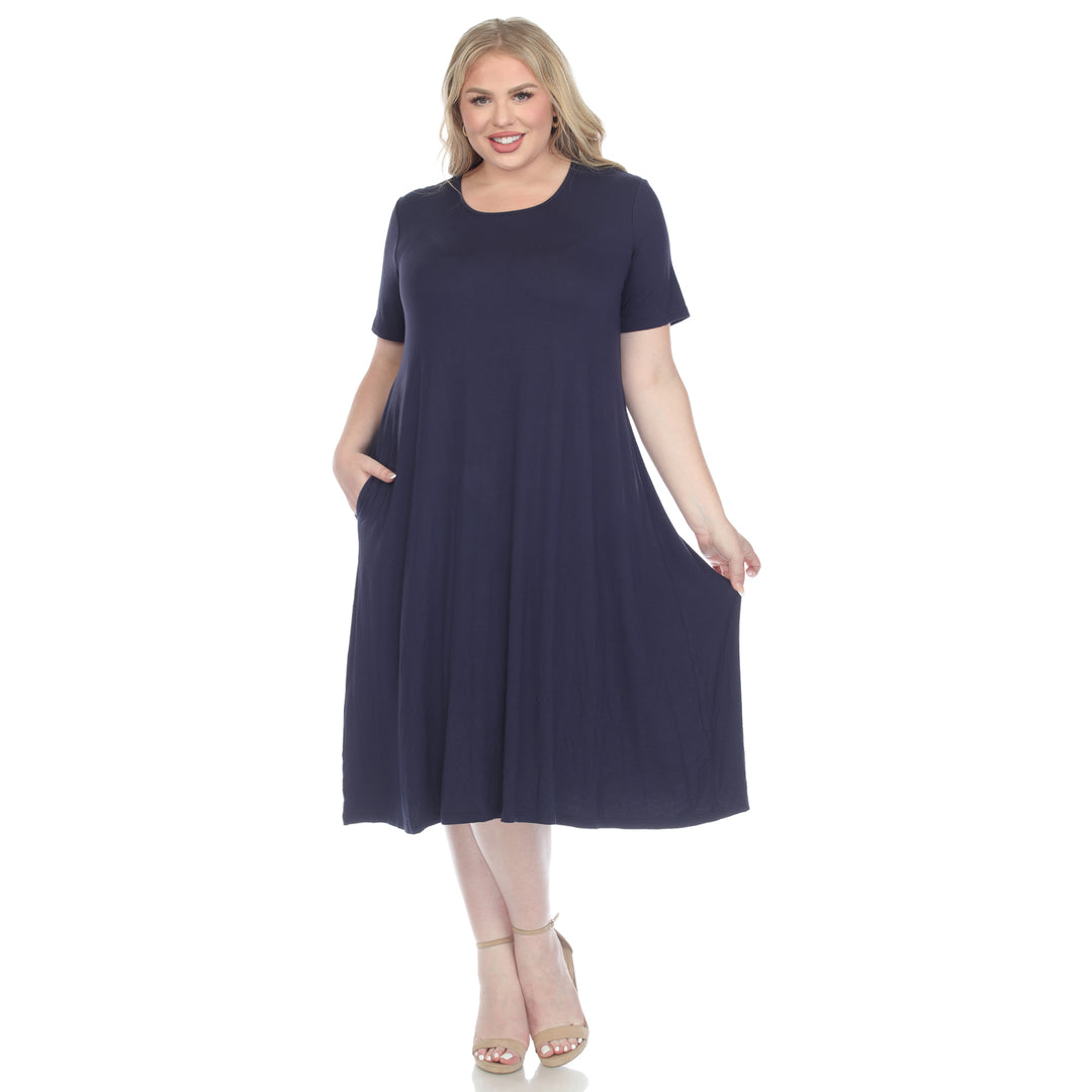 Women's Plus Size Short Sleeve Pocket Swing Midi Dress