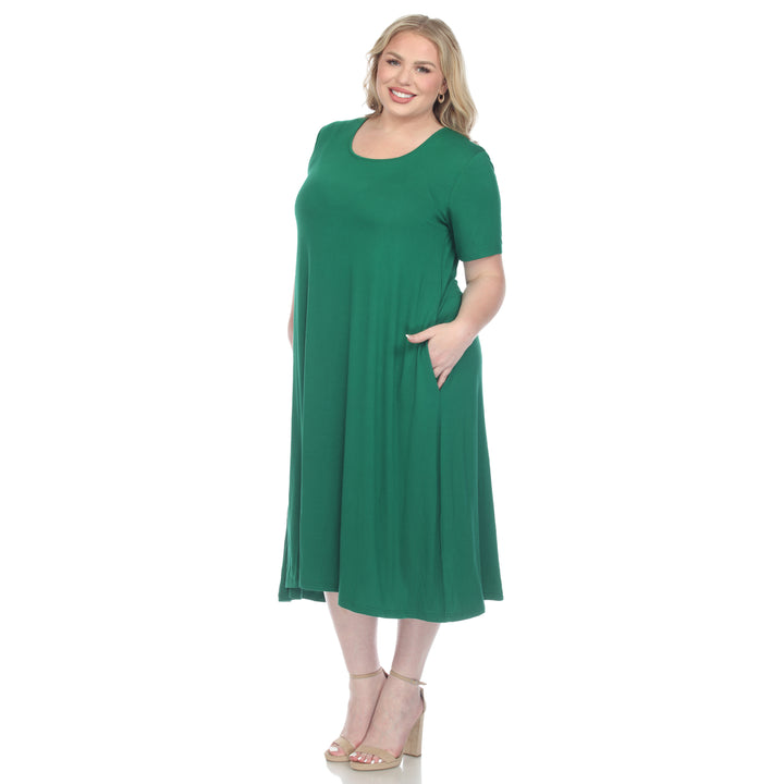 Women's Plus Size Short Sleeve Pocket Swing Midi Dress