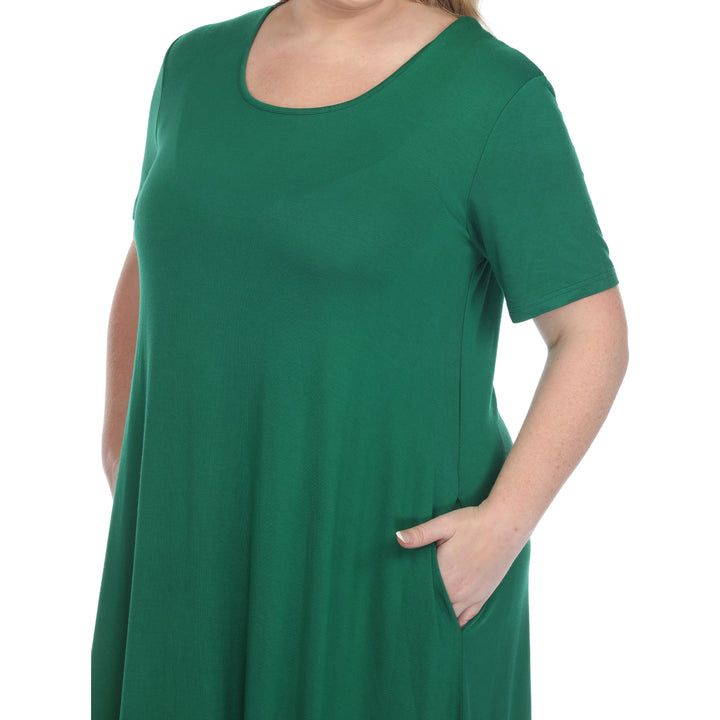 Women's Plus Size Short Sleeve Pocket Swing Midi Dress