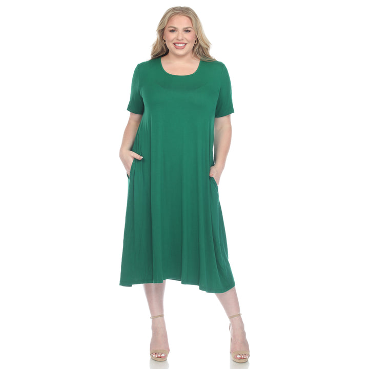 Women's Plus Size Short Sleeve Pocket Swing Midi Dress