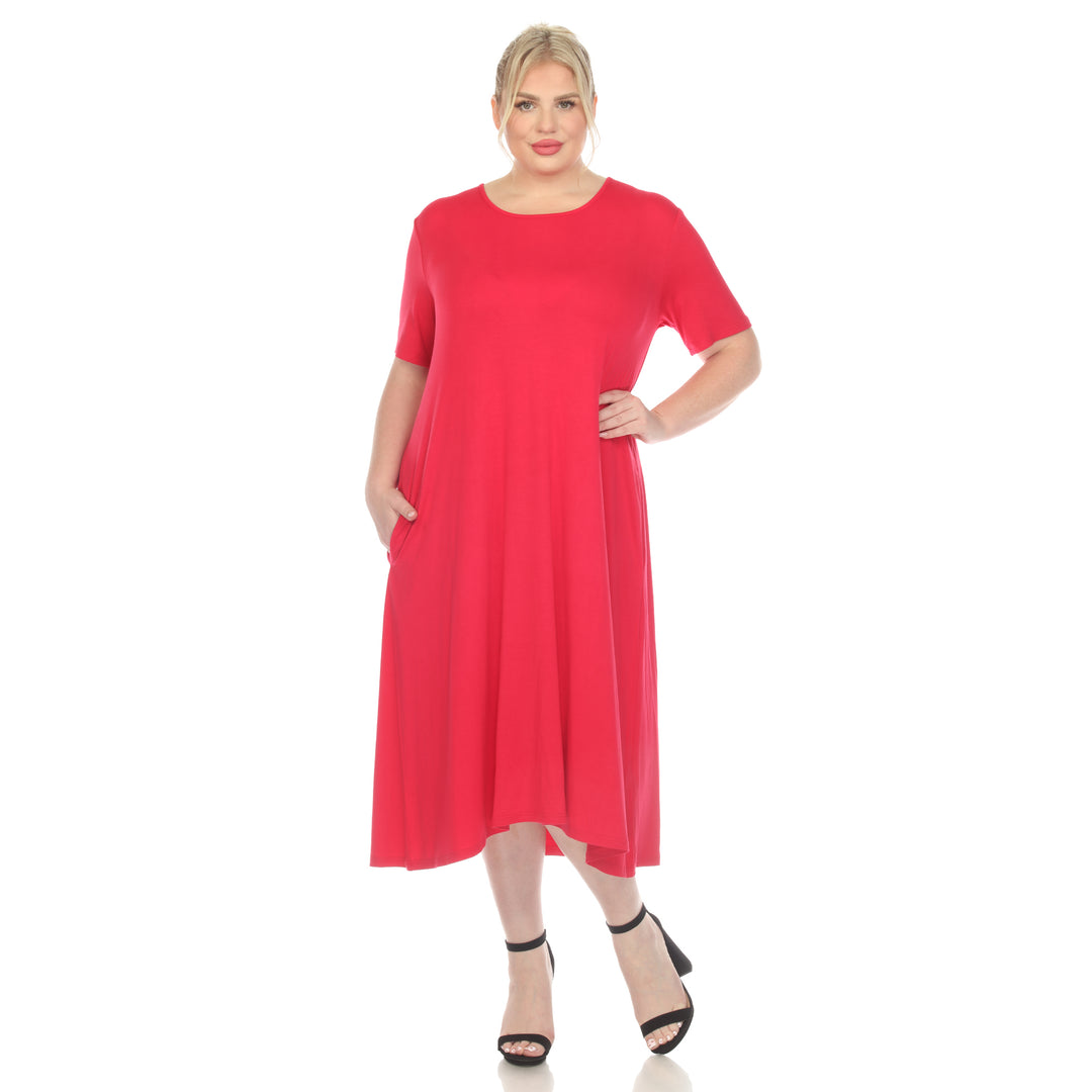 Women's Plus Size Short Sleeve Pocket Swing Midi Dress