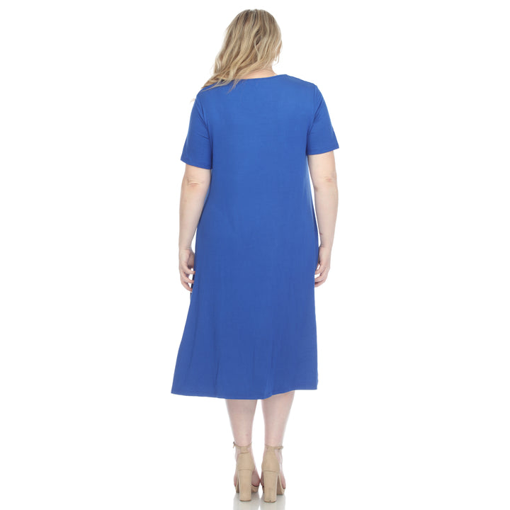 Women's Plus Size Short Sleeve Pocket Swing Midi Dress