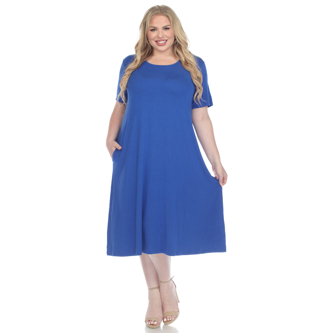 Women's Plus Size Short Sleeve Pocket Swing Midi Dress