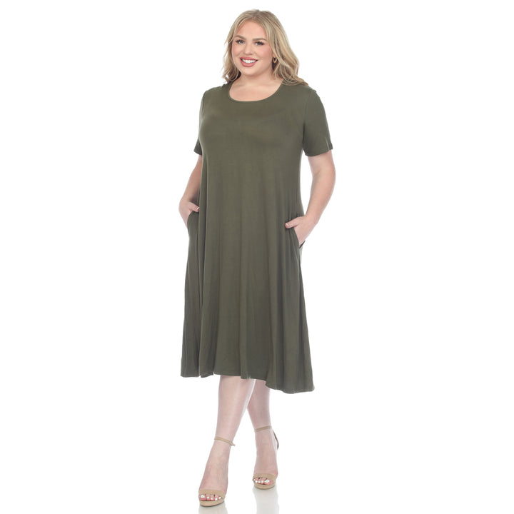 Women's Plus Size Short Sleeve Pocket Swing Midi Dress