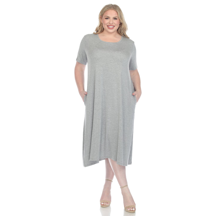 Women's Plus Size Short Sleeve Pocket Swing Midi Dress