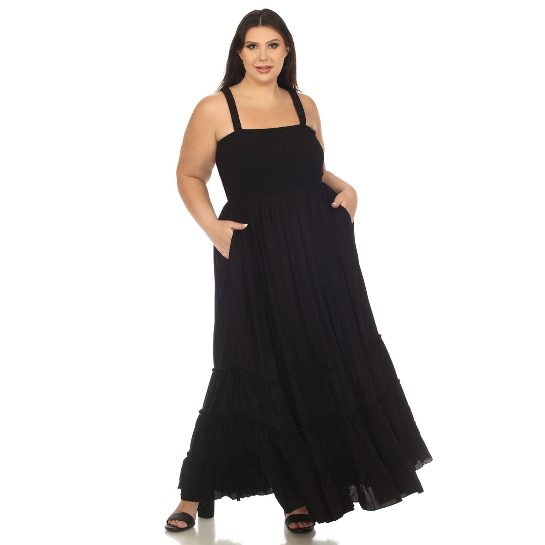 Women's Plus Size Smocked Ruffle Maxi Dress