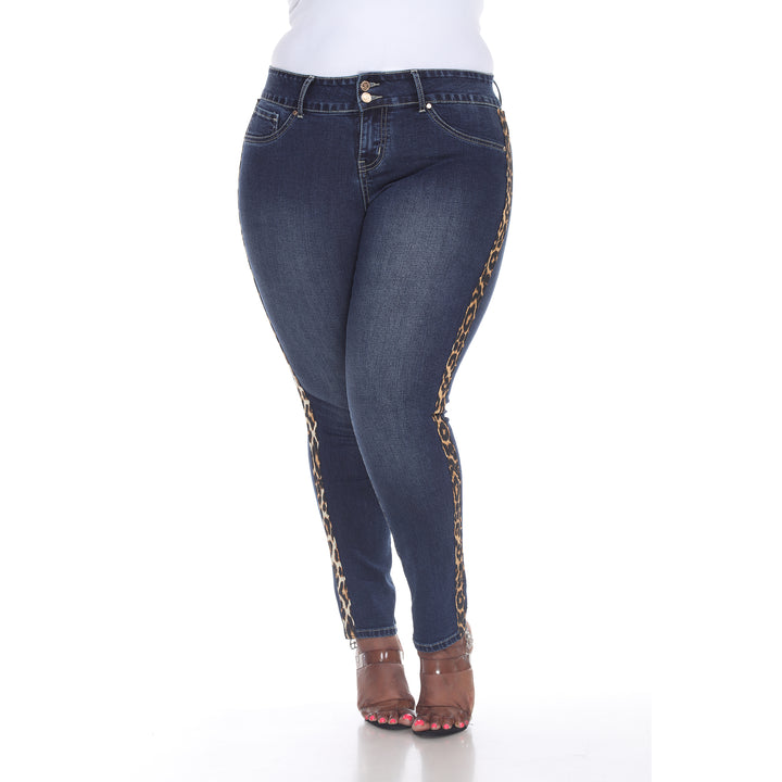 Women's Plus Size Super Stretch Denim with Cheetah Panel